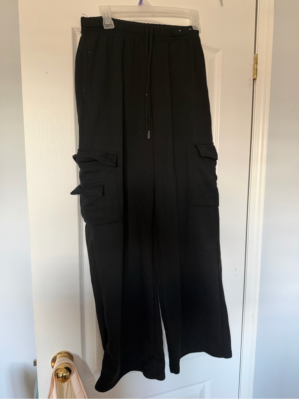 Black wide leg multi pocket sweatpants